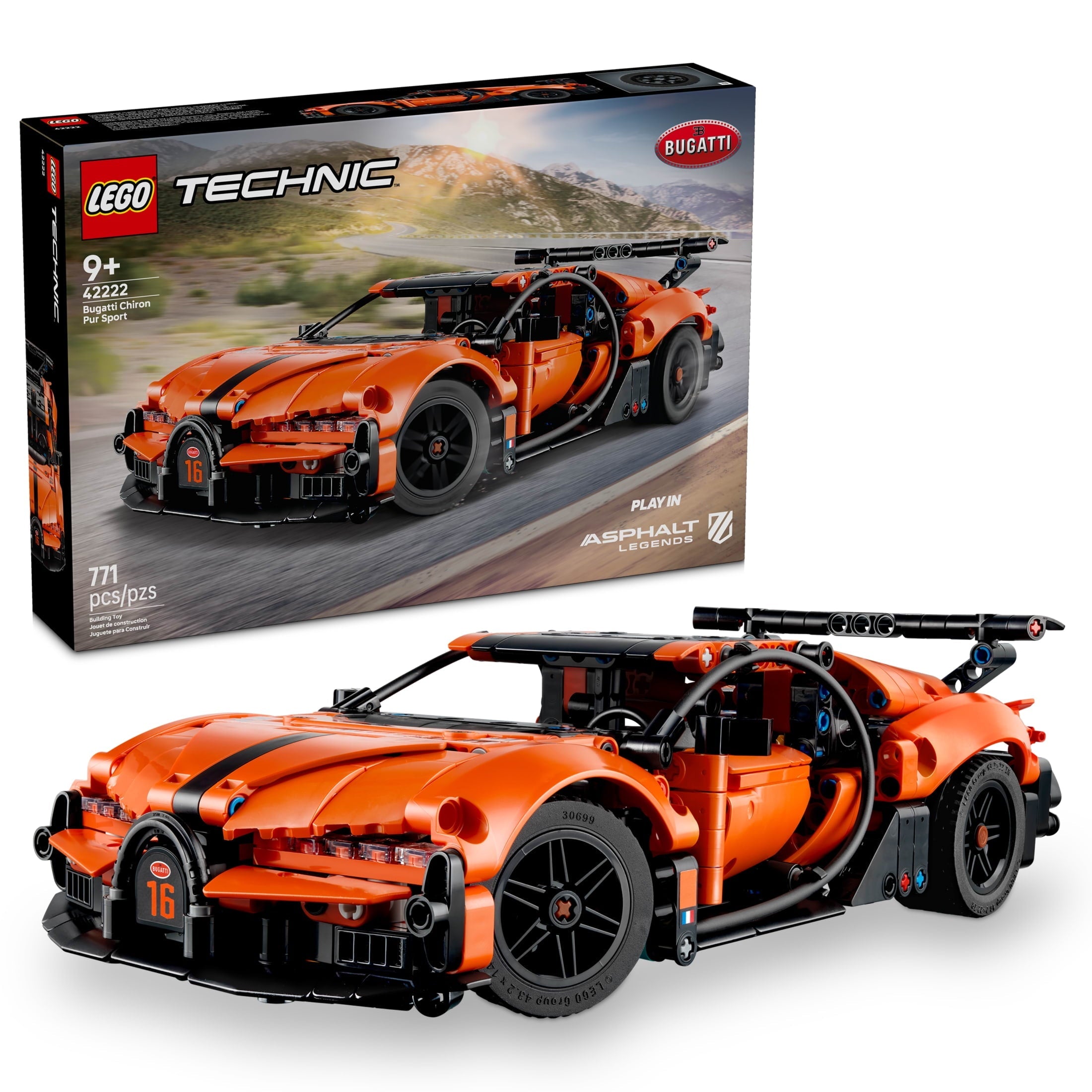 LEGO Technic Bugatti Chiron Pur Sport Hypercar Building Toy for Boys & Girls - Sports Car Toy W/Realistic Steering & Engine for Kids & Racing Fans, Ages 9+ - Gift Idea for Birthdays - 42222